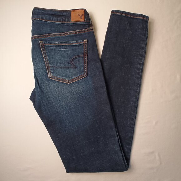 American Eagle Jeans Size 6 X-Long Low Rise Skinny Leg Dark Wash - Picture 1 of 10